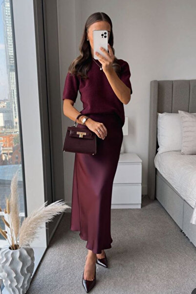 thesunfyre Жіноча стильна літня атласна спідниця довжиною міді