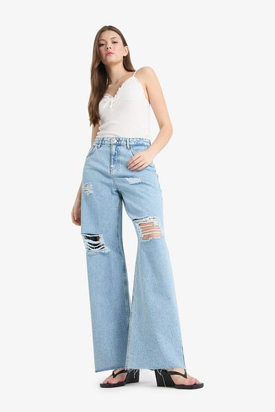 DeFacto Pantaloni de blugi lungi cu picioare late cu talie înaltă din anii 90 E1702ax25sm