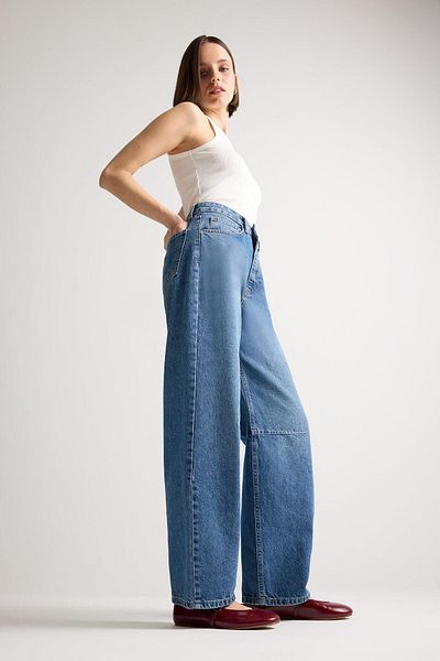 DeFacto Barrel Fit Normal Waist Μήκος Αστραγάλου Jean Washed Παντελόνι E8007ax25sm
