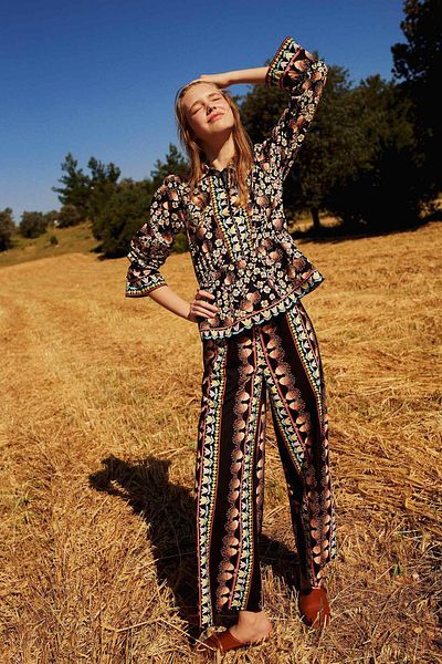 DeFacto Lug Von Siga X - Wide Leg Maxi Poplin Pants, Print, Regular Waist C1132Ax24Sm