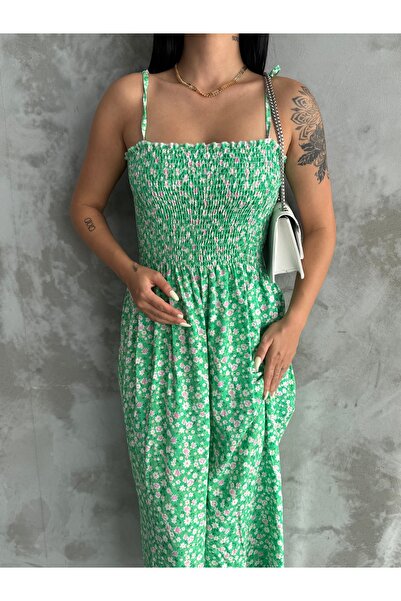 Moda ferfa فستان نسائي منقوش من الفسكوز باللون الأخضر من Gipeli مع ربطة عنق ع...