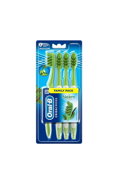 Oral-B Criss Cross Manual Toothbrush with Neem Extract Medium Assorted Color 4 pcs