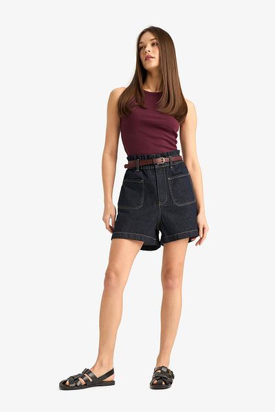 DeFacto Paperbag High Waist Folded Leg Jean Shorts E0551Ax25Sm