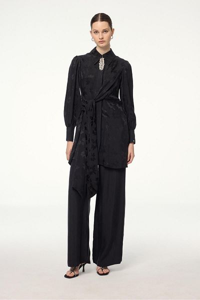 Zühre Collar Detailed Patterned Black Double Suit Tk-1567