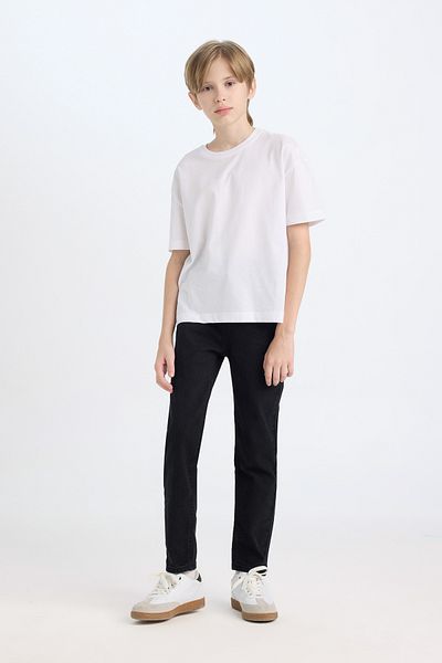 DeFacto Boy's Slim Fit Slim Fit Straight Leg Pocket Black Jeans Trousers C3683A824Au