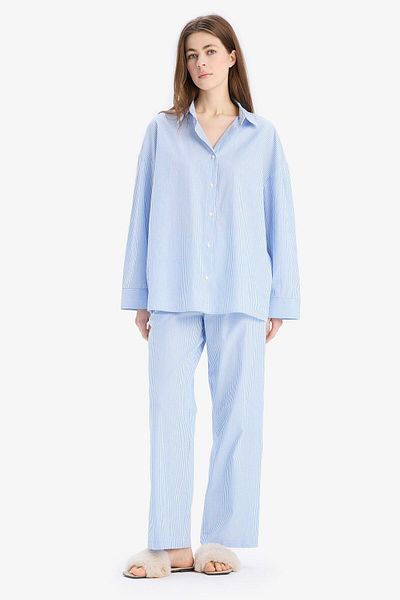 DeFacto Pijama din popelin lungă în dungi Six-fall In Love E5769ax25sp