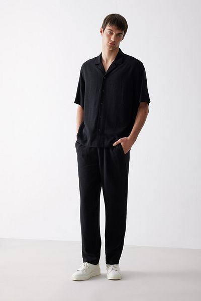DeFacto Relax Fit Polo Collar Cotton Summer Short Sleeve Black Shirt D8875Ax25Sm