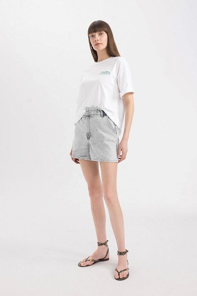 DeFacto Paperbag High Waist Folded Leg Jean Shorts B7690AX24SM