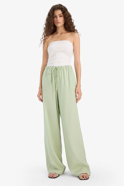 DeFacto Wide Leg Double Pocket Elastic Waist Standard Length Linen Blend Trousers E1981Ax25Sm