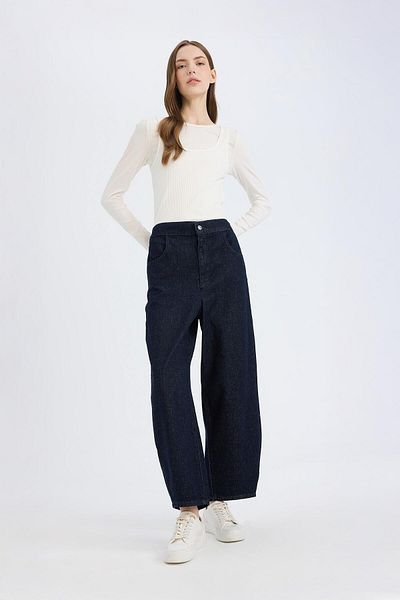 DeFacto Barrel Fit Talie elastică Lungime la gleznă cu buzunare Pantaloni blugi moi E3873AX25SP