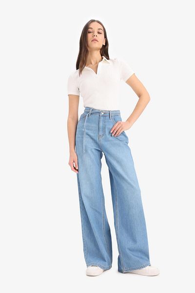 DeFacto Wide Leg High Waist Wide Leg Long Soft Jean Trousers E1679Ax25Sm