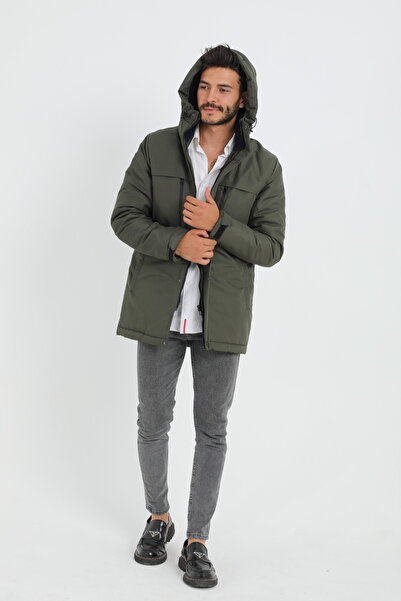 freemen Αθλητικό ανδρικό παλτό και παλτό με κουκούλα από χακί με φλις εσωτερικά και αντιανεμικό και παλτό & πάρκο