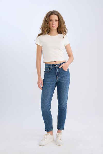 DeFacto Lina Comfort Fit džíny seprané kalhoty s vysokým pasem ke kotníkům E3440Axns