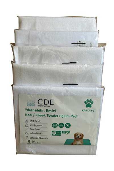 CDE (5 Lİ PAKET) Yıkanabilir ve sıvı geçirmez köpek tuvalet eğitim pedi (60X90 CM)