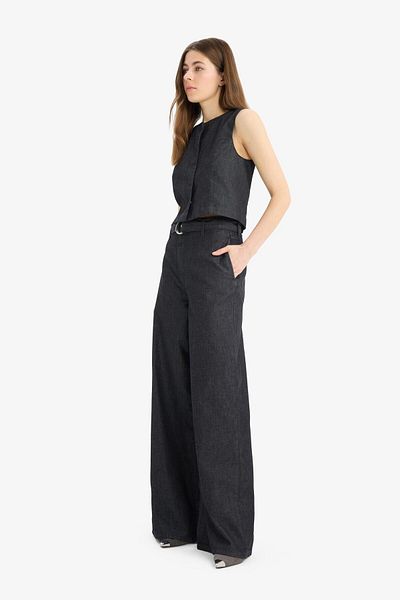 DeFacto Pantaloni lungi din denim cu talie înaltă cu picioare largi E5794AX25SP