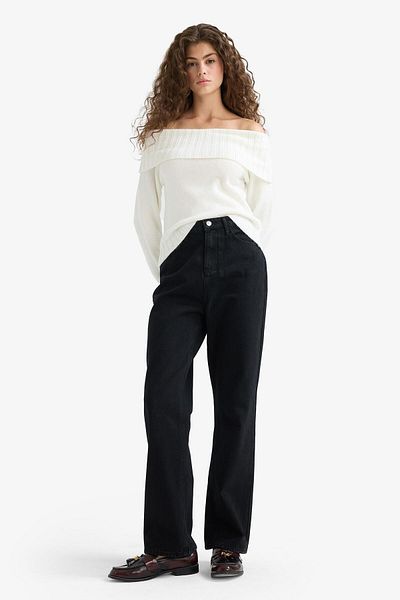 DeFacto Straight Fit High Waist Long Jean Trousers E9129Ax25Au