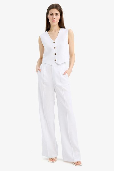 DeFacto Wide Leg Linen Blended Palazzo Trousers High Waist Wide Loose Leg Pencil with Pockets A1922Ax25Sm