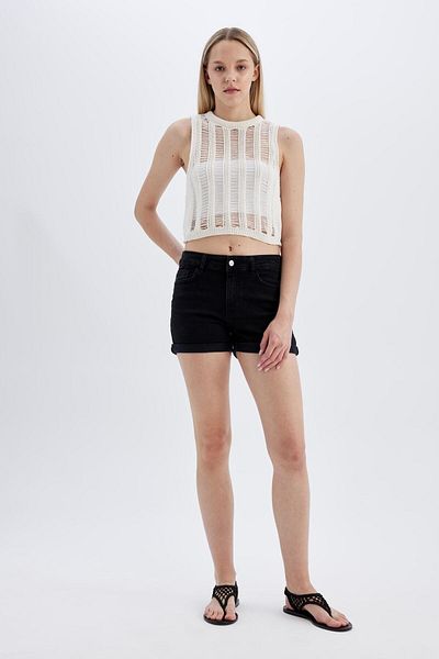 DeFacto High Waist Folded Jean Leg Shorts - B9182AX24SM