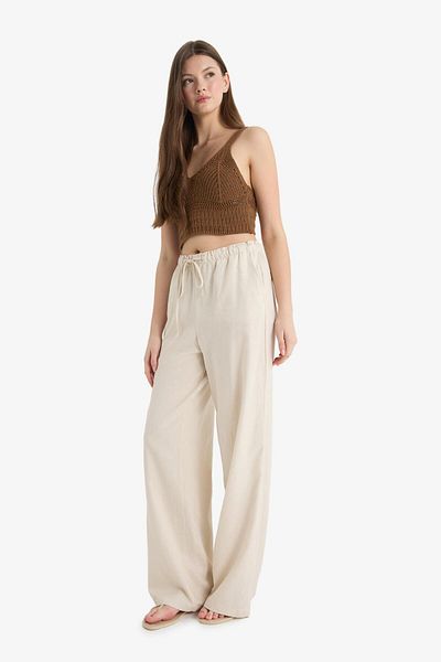 DeFacto Pantaloni largi din amestec de in, cu buzunare duble, talie elastică, mărime standard E1981AX25SM