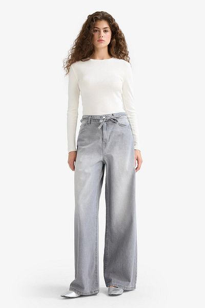 DeFacto Wide Leg High Waist Long Jean Washed Trousers E9116Ax25Au