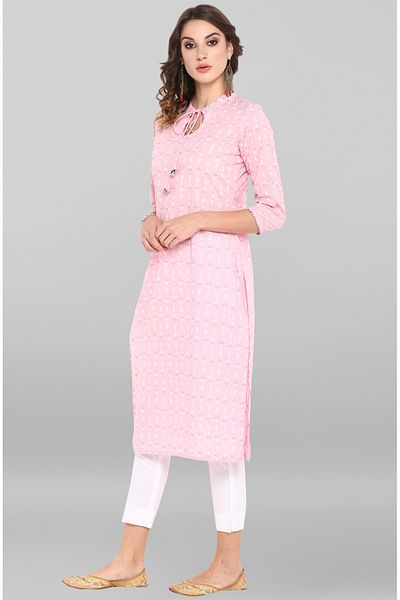 IndHeritage Premium cotton office / casual kurti - Light pink kurti / kurta for women with ethnic prints