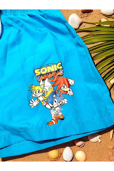 MİLAYS LİFE HOME COLLECTİON Pantaloni scurți pentru băieți - imprimeu cu personaje Sonic, plasă de rețea, șireturi