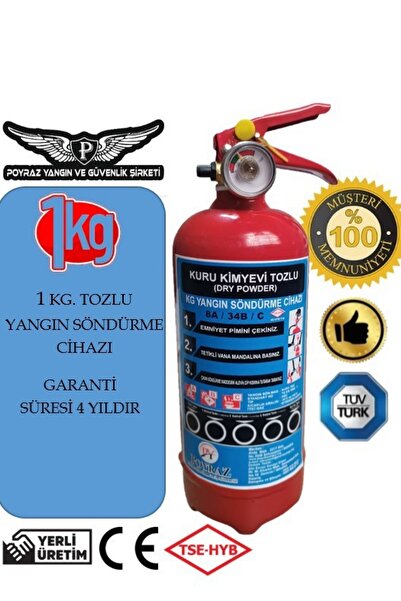 P POYRAZ Yangın Tüpü Sondurucu 1 Kg 2025 Üretim 2029 Son Kullanim 4yil Garantili Tuvtürk Uyumlu 4 Yıl Garanti