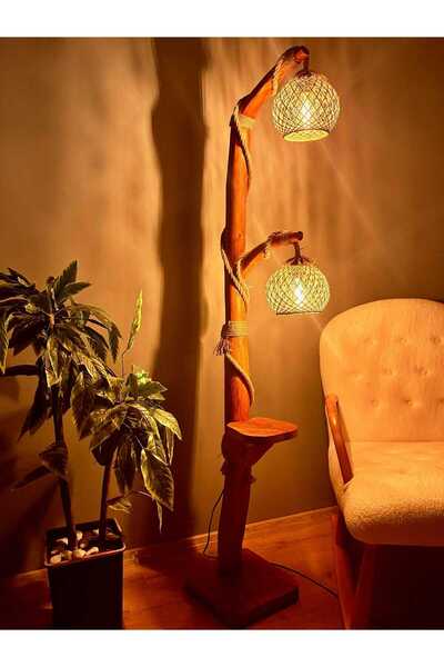 menalART Ağaç Tasarım Ağaç Lambader 170-180 Cm Marmaris Serisi Doğal Ahşap Lambader Kütük Köşe Aydınlatma