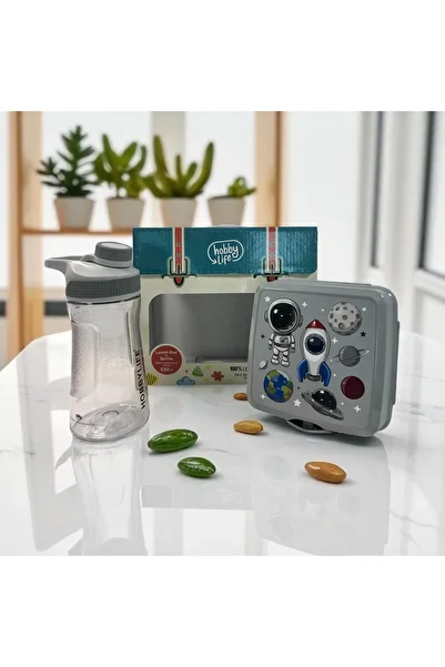 Online Home Market School Lunch Set: Water Bottle (530ml) and Patterned Lunch Box (5Pp Food-Grade Safe Plastic)