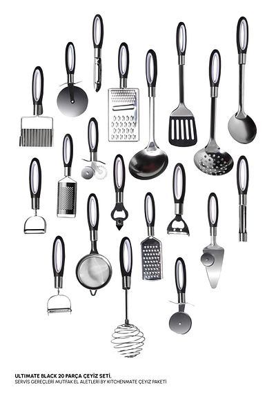 Perotti Ultimate Black 20 Piece Kitchen Serving Set Kitchen Hand Tools by Kitchenmate Dowry Package