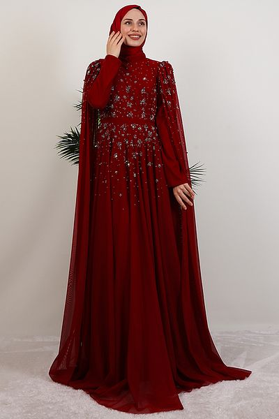 GİYZAMİLA Rochie de seara cu margele Mina Bordeaux