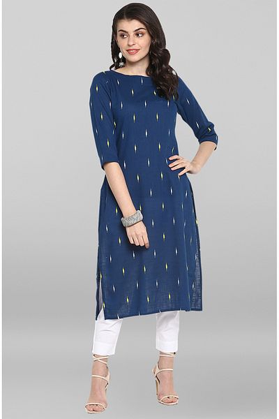 IndHeritage Premium cotton office / casual kurti -Dark blue printed kurti / kurta for women - IDH00063