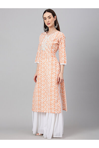 IndHeritage Premium cotton occasion / casual kurti - Orange printed kurti / kurta for women - IDH00066