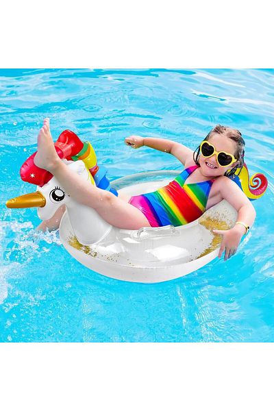 LRS STORE 2-8 Years Old White Unicorn Rainbow Ring Baby Ring Sea Pool Children's Ring