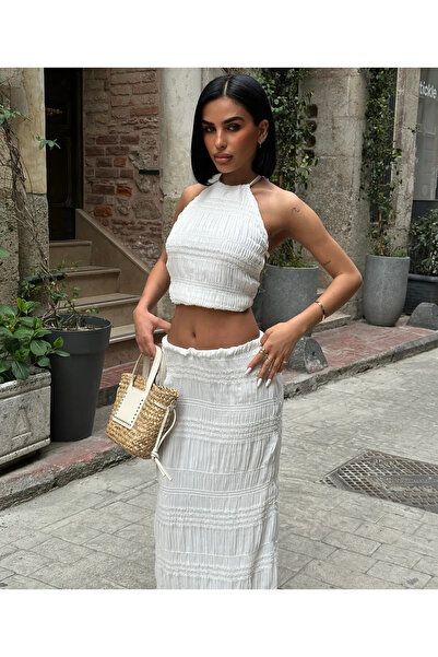 My Blog Weißer Chiffon-Blusenrock mit Pailletten