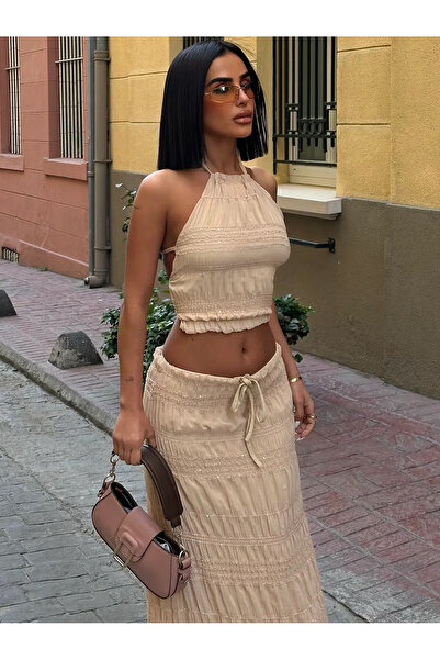 My Blog Ecru Sequin Chiffon Blouse Skirt Set