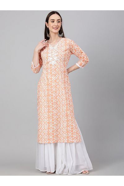 IndHeritage Premium cotton occasion / casual kurti - Orange printed kurti / kurta for women - IDH00066