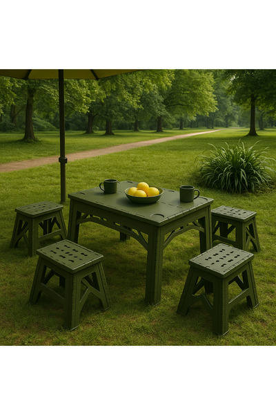 ALMUFARREJ مجموعة طاولة بلاستيكية قابلة للطي و 4 كراسي مناسبة للتخييم والنزها...