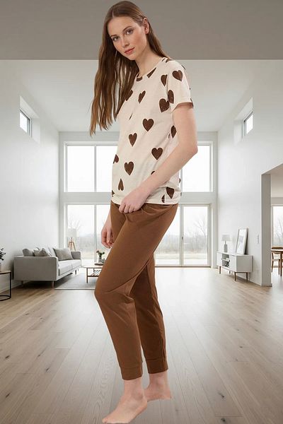 PayBuy Women's Cotton Heart Patterned Comfortable Pajama Set Use Modern Style Premium Quality Distinguished Material