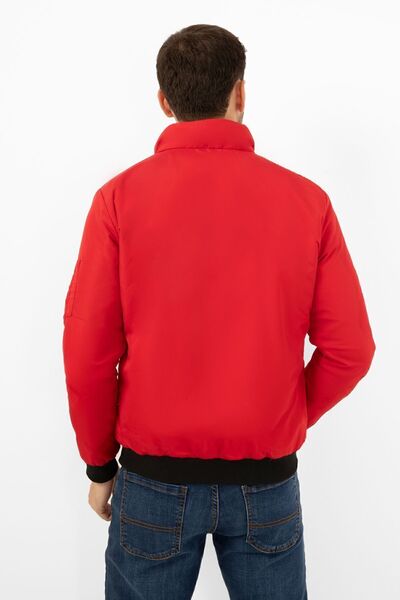 Firststops Men's Red Coat - Stand Collar, Lined Inside, Pocket, Seasonal, Water and Windproof