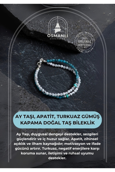 OSMANLI DOĞAL TAŞ سوار من حجر القمر، والأباتيت، والفيروز، وإغلاق فضي، من الأح...