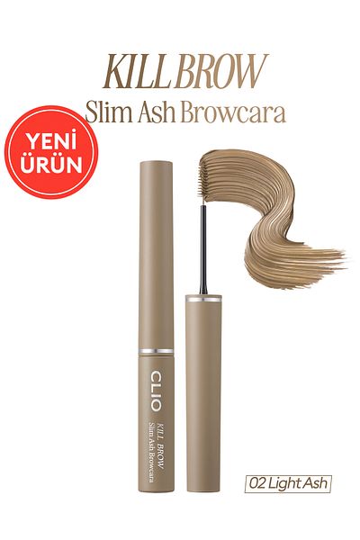 CLIO Ultra Fine Brush, Dense Pigmented Eyebrow Mascara Kill Brow Slim Ash Browcara (02 Li̇ght Ash)