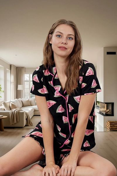 PayBuy Women's Watermelon Pattern Cotton Short Sleeve Pajamas Set Comfortable Home Wear Set Durable Material