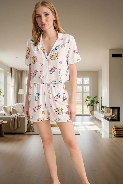 PayBuy Women's Summer Viscose Pajamas Set with Shorts Printed Casual Home Wear Set Comfortable Cut