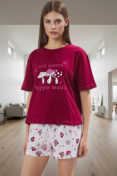PayBuy Women's Short Sleeve Crew Neck Cotton Pajama Set Stylish Appearance Perfect Fit Modern Style