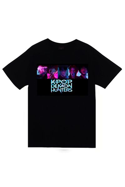 fame-stoned K-Pop Demon Hunters – Saja Boys Printed Unisex 100% βαμβακερό μαύρο μπλουζάκι