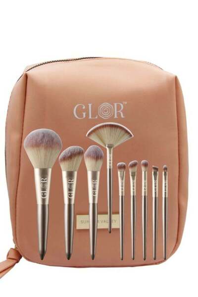 GLOR Cosmetic Bag Plus 9 Piece Makeup Brush Set