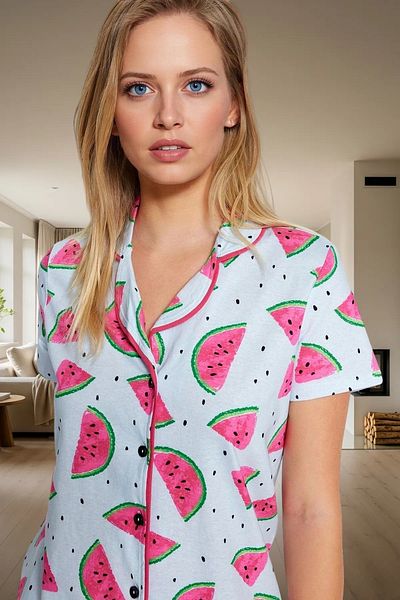 PayBuy Women's Watermelon Pattern Cotton Short Sleeve Pajamas Set Comfortable Home Wear Set Durable Material