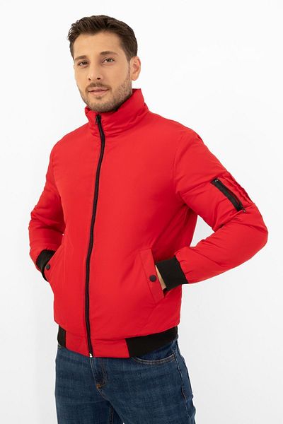Firststops Men's Red Coat - Stand Collar, Lined Inside, Pocket, Seasonal, Water and Windproof
