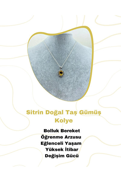 Saff Doğal Taş Sitrin Doğal Taş Gümüş Kolye 212279